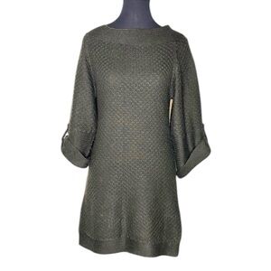 Vintage Wool Knit 60’s Mod Mini Dress Boat Neck Wide Sleeve Dark Brown